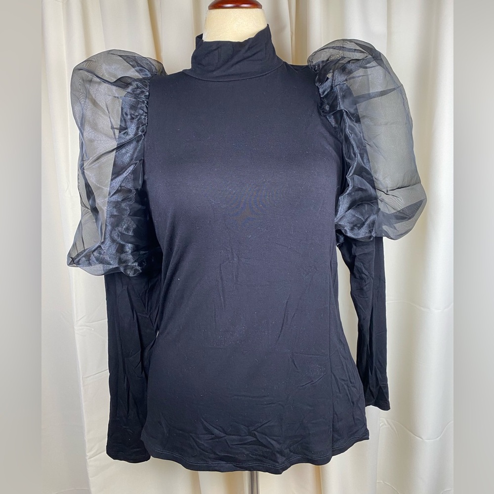NWT! Eloquii Black Sheer Puff Sleeve Blouse